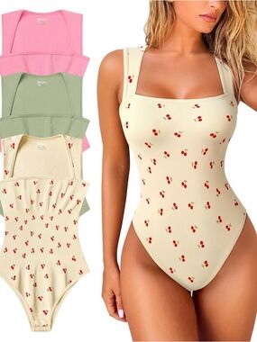 OQQ - NEW - 3 Piece Square Neck Sleeveless Bodysuit Shapewear